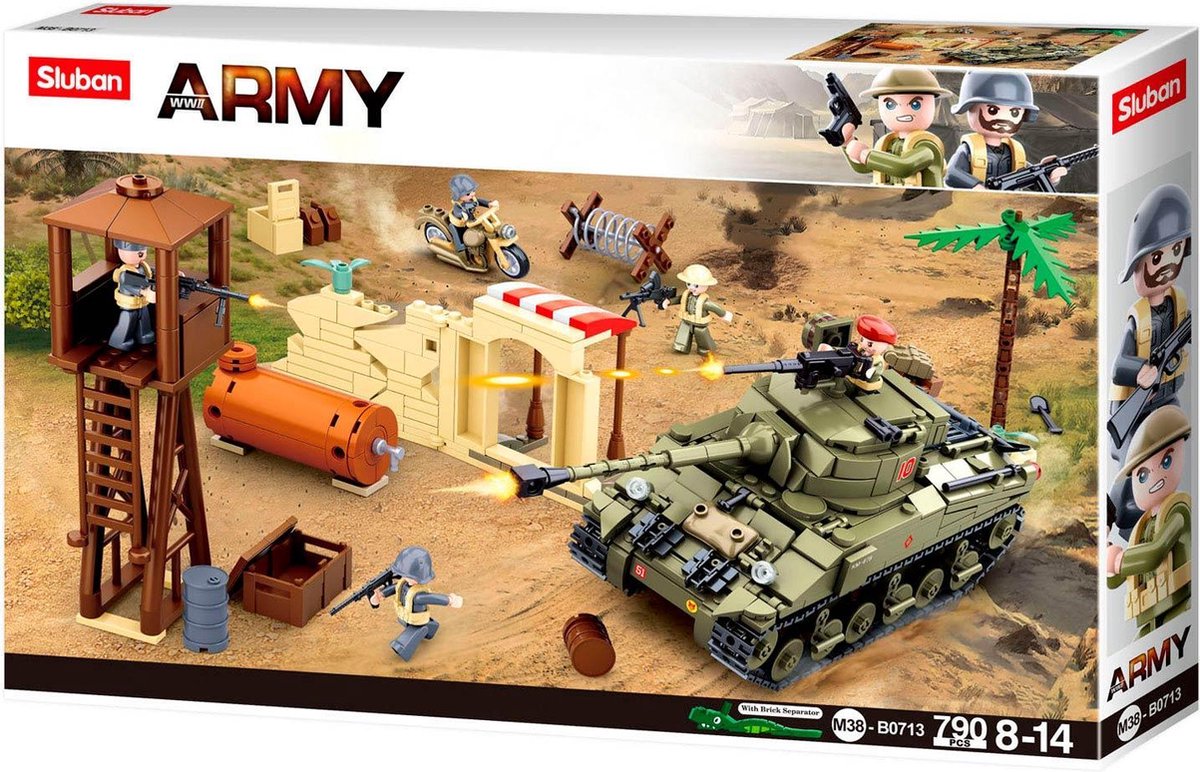 Sluban Army WWII Army Big Battle - Kit de construction de modèles de jouets avec 790 blocs de construction - m38-b0713 à partir de 8 ans