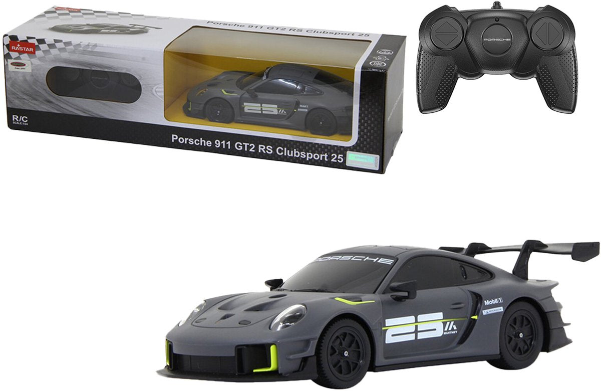 Jamara véhicule radiocommandé - 402131 voiture radiocommandée - porsche 911 gt2 rs clubsport 25 - gris - modèle radiocommandé 2,4 GHz prêt à l'emploi - voiture contrôlée 1:24