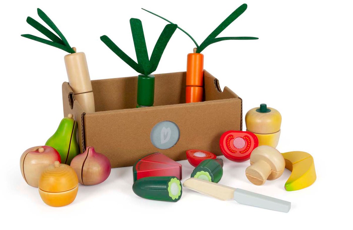 Small foot - jeu de coupe et de légumes en bois frais, 14 pièces.