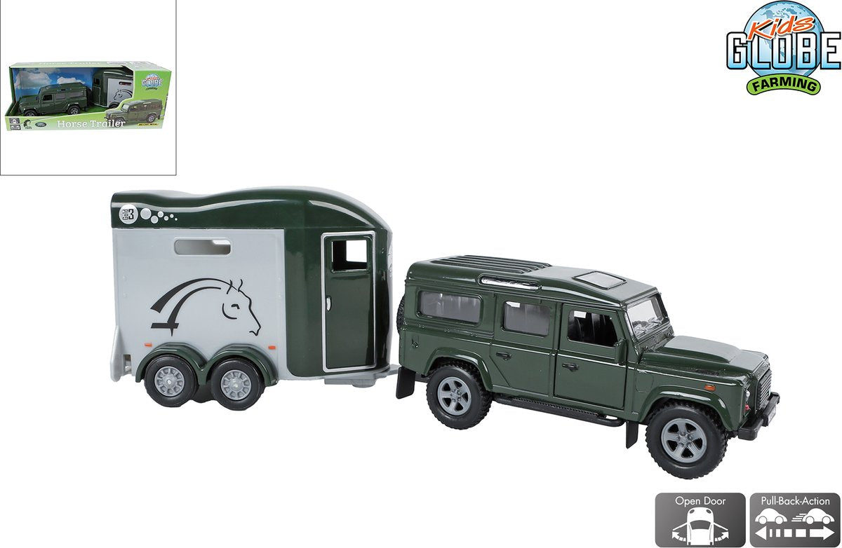 Globe Land Rover enfant avec remorque à chevaux Cheval Liberté - 28 cm