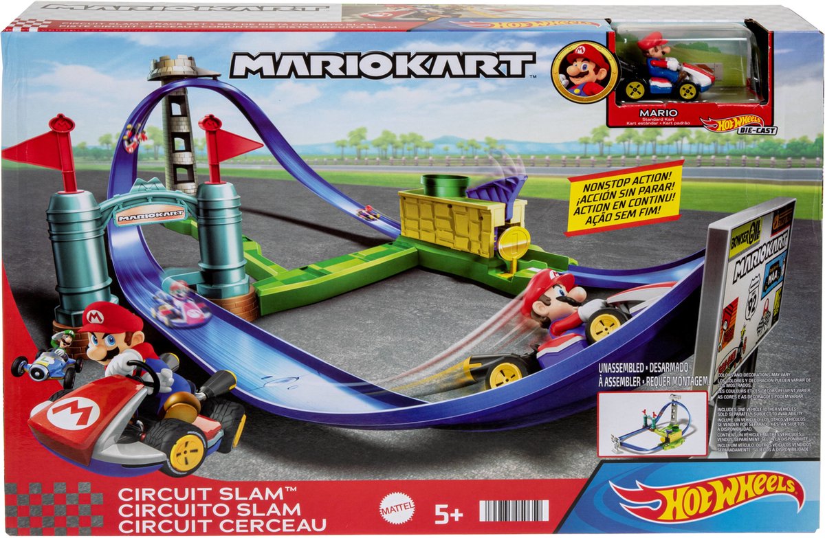 Hot Wheels Mario Kart Slam Circuit - Piste de course avec figurine Super Mario Bros