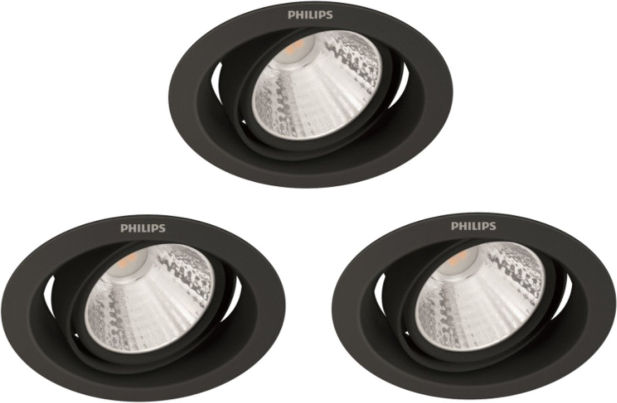 Philips led philips pomeron inbouwspot - sceneswitch - 5w - warmwit licht - zwart - multi-pack 3 stuks