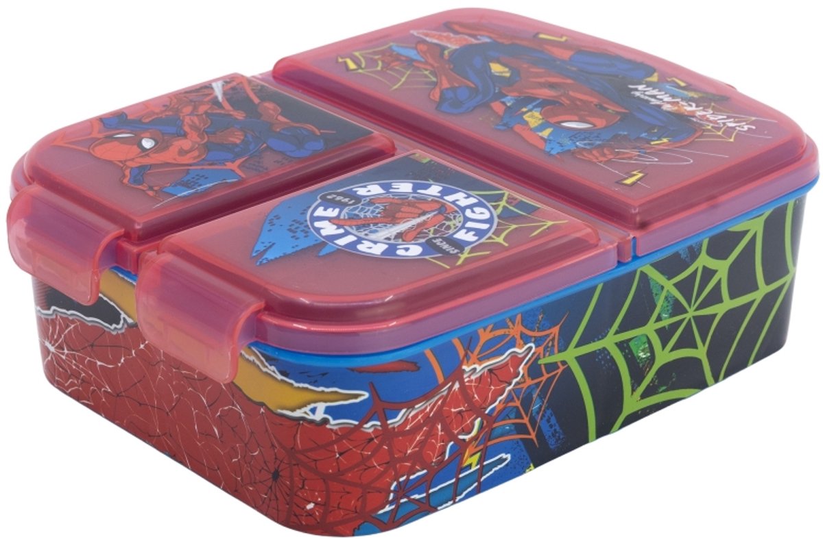 Stor s.l. spiderman broodtrommel kind – 3-vaks lunchbox – 900 ml – bpa-vrij – stevig lekvrij – marvel design