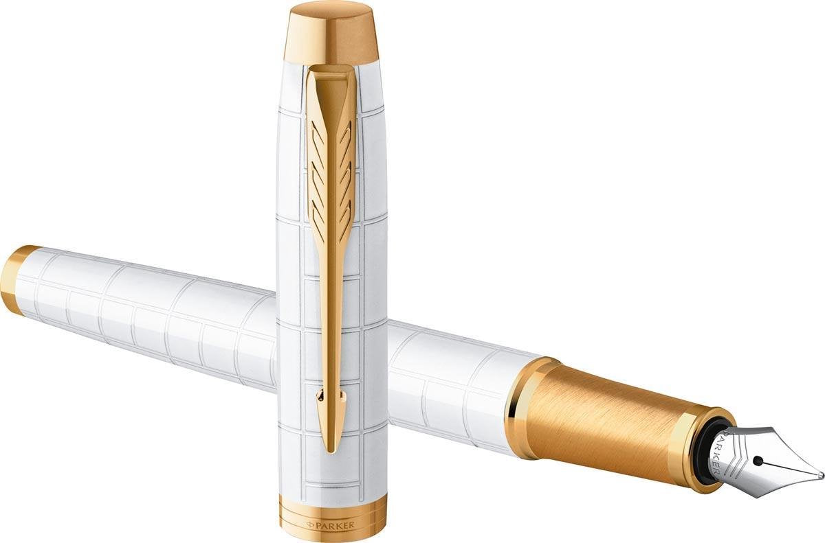 Stylo plume Parker im premium | perle avec détail doré | plume fine avec recharge d'encre bleue | coffret cadeau