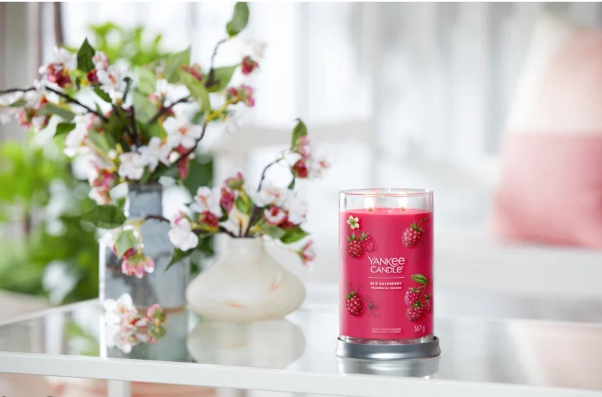 Bougie Yankee - bougie parfumée grand verre framboise rouge - 100 heures de combustion - deux mèches