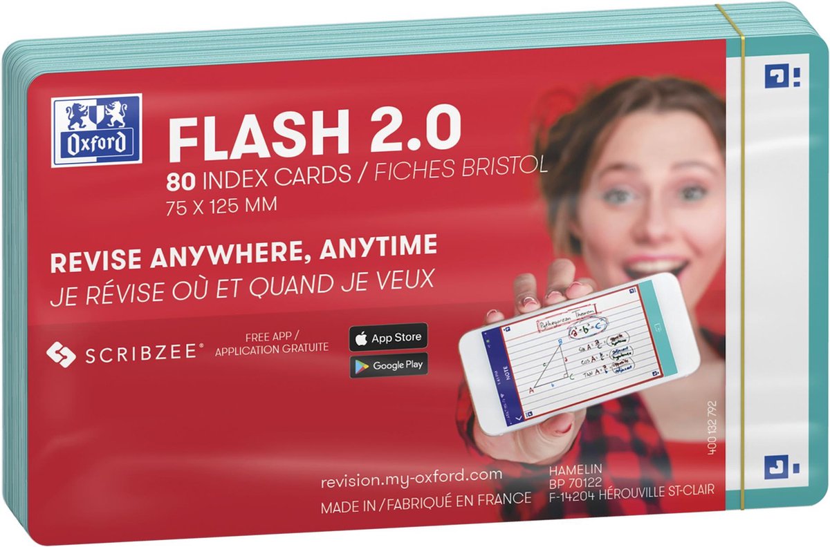 Oxford flash 2.0 - flashcards - vierges - a7 - bordure vert menthe - 80 pièces