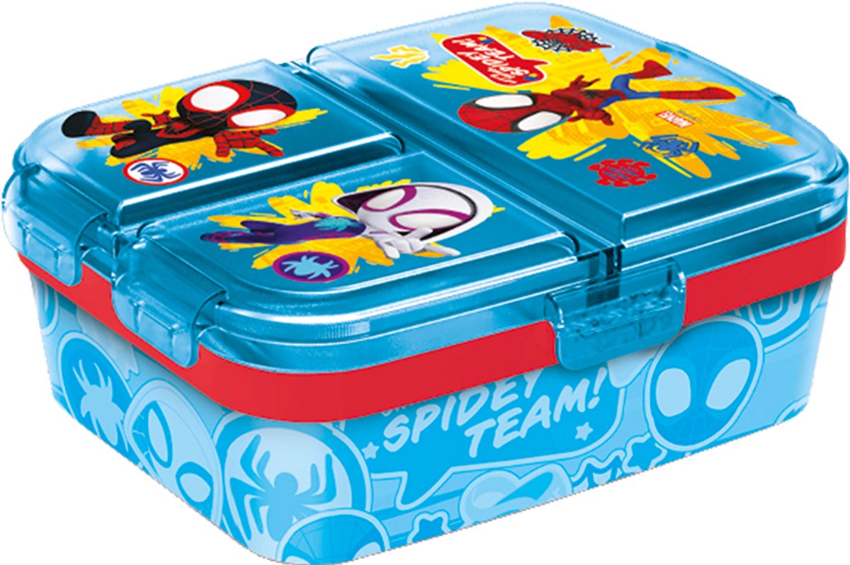 Boîte à lunch pour enfants Stor Marvel's Spidey - boîte à lunch avec 4 compartiments pour les enfants à partir de 4 ans - passe au lave-vaisselle sans BPA - bleu clair