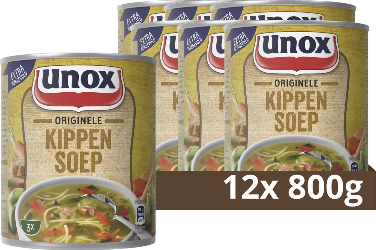 Soupe Unox en boîte - soupe au poulet originale - prête en un instant et bonne pour plus de 3 bols de soupe - 12 x 800 ml