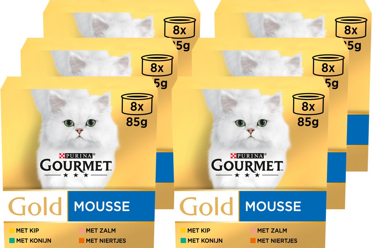 Mousse d'or gourmande - nourriture humide pour chat - rognons de lapin poulet saumon - 48 x 85 g