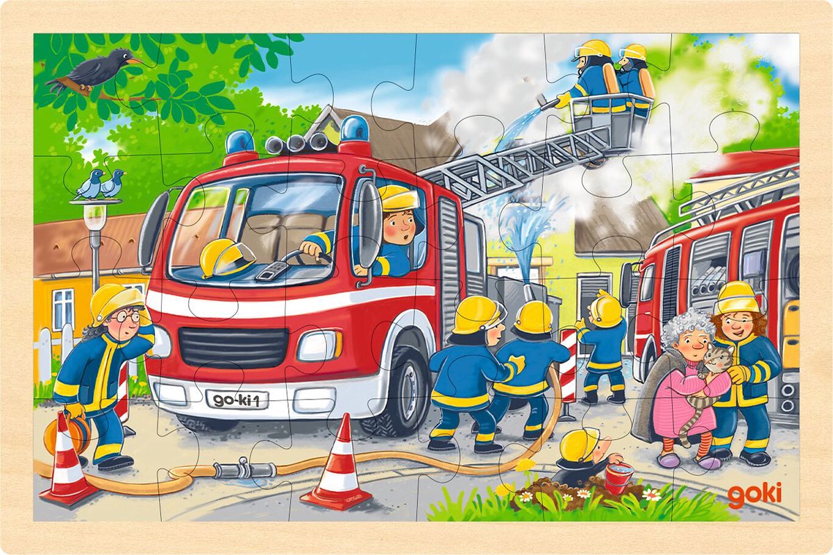 Goki puzzle en bois pompiers, 24 pcs.