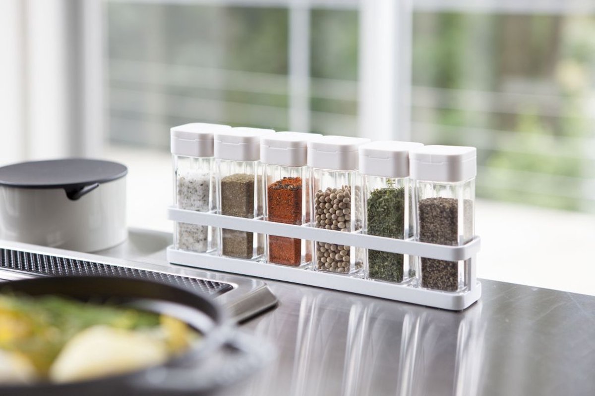 Yamazaki 6 pots à épices avec support - tour - blanc