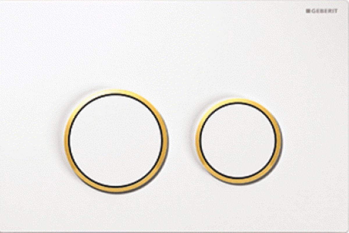 Plaque de commande Geberit omega20 - chasse d'eau 2 boutons - ronde - or blanc blanc