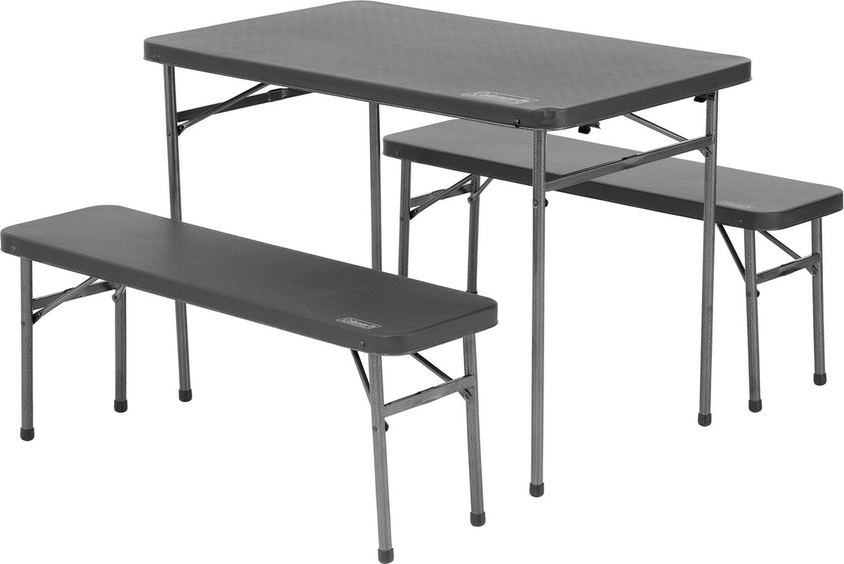 Table de camping Coleman avec bancs (4 personnes) - table de pique-nique pliante - avec revêtement antibactérien - noir