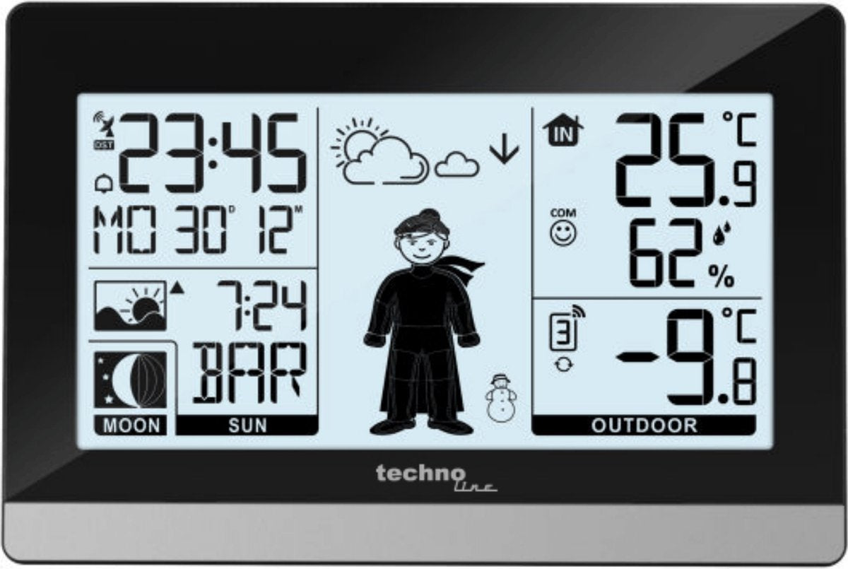 Station météo Technoline - ws 9612 - 145x97x38mm - noir argent - avec 1 capteur extérieur 30m - tl-ws9612