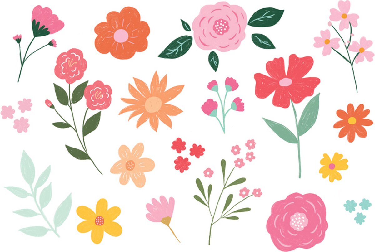 Sans marque sans marque partydeco - fleurs de tatouage adhésives - fleurs mélangées - 19 pièces