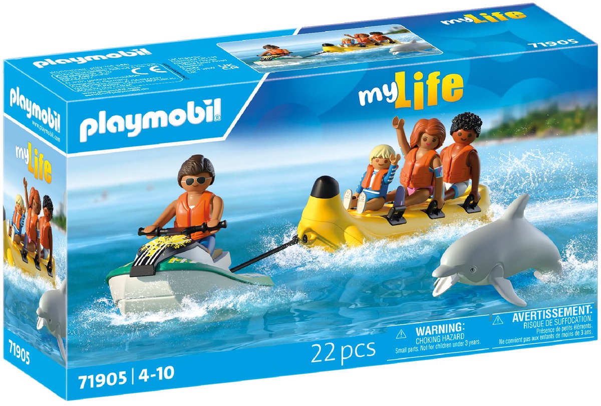 Playmobil | vacances à la plage | tour en bateau banane | jouets pour enfants à partir de 4 ans | cadeau pour les enfants | stimule la créativité et l'aventure | plaisirs aquatiques avec des figurines de jet ski | 71905
