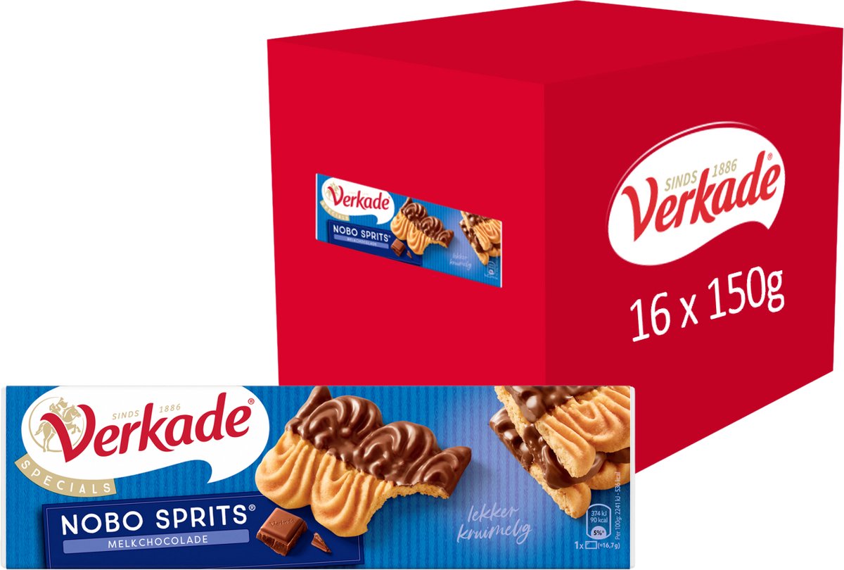 Verkade - biscuit - chocolat au lait nobo sprits - 16 x 150 grammes