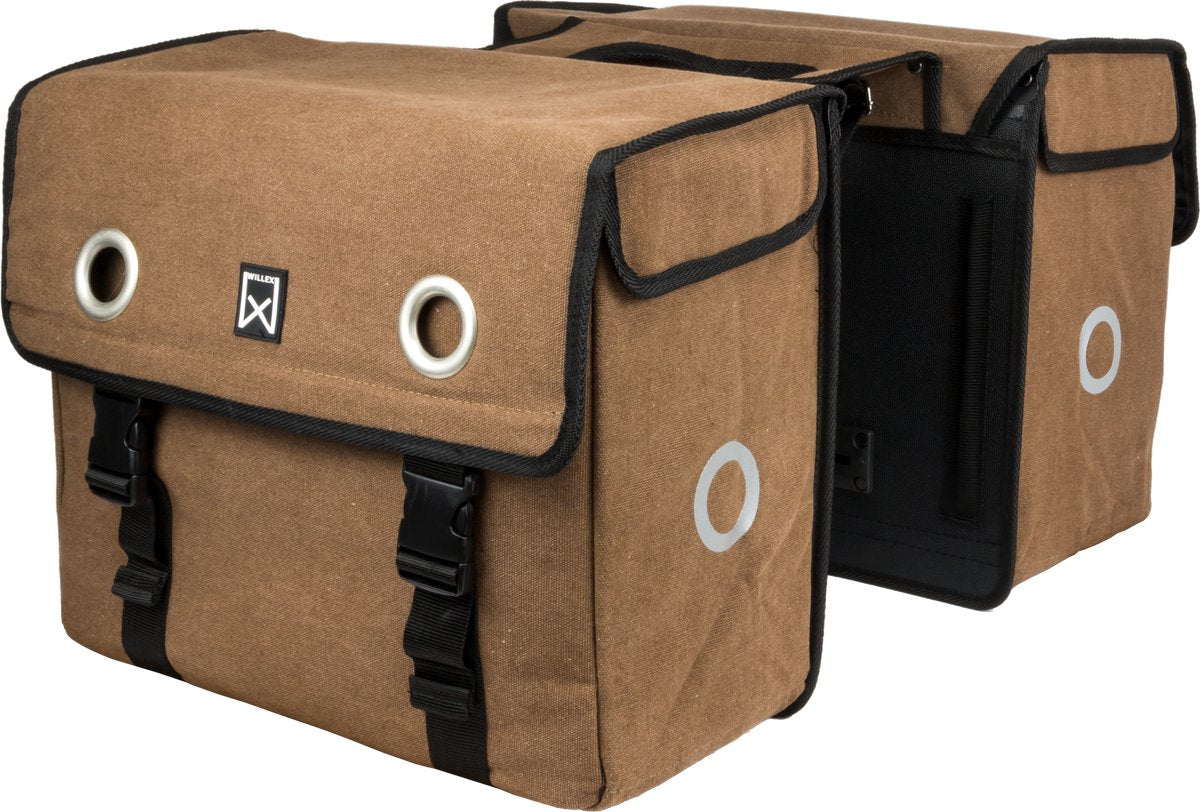 Sacoche de vélo double Willex - toile - réflexion - 30 litres - fixation universelle - marron