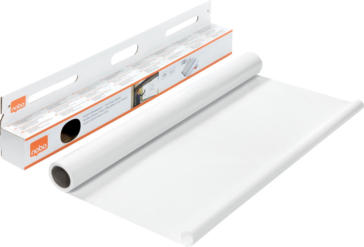 Feuilles effaçables à sec pour tableau blanc instantané Nobo en rouleau - 25 feuilles électrostatiques - 60x80cm - blanc