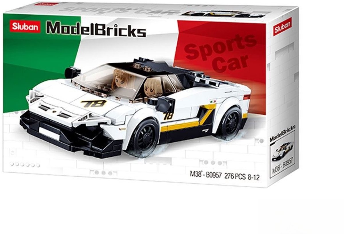 Sluban modelbricks Jouets de construction de voitures de sport italiennes pour enfants à partir de 8 ans - Modèle de construction de jouets - Boîte de construction avec 276 blocs de construction - m38-b0957