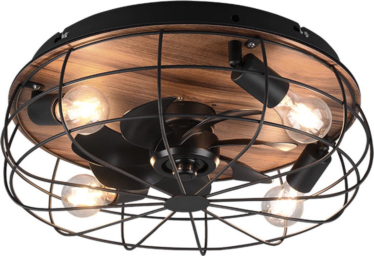 Rl live your light reality trondheim - éventail - noir mat - excl. 4x e27 4 w - lumière commutable séparément - télécommande - montage au plafond - ne convient pas pour un variateur externe - 3 vitesses - minuterie - mode été et hiver