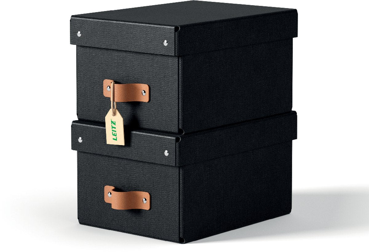 Leitz puro petite boîte de rangement avec couvercle - lot de 2 - 7l - carton 100% recyclé - noir