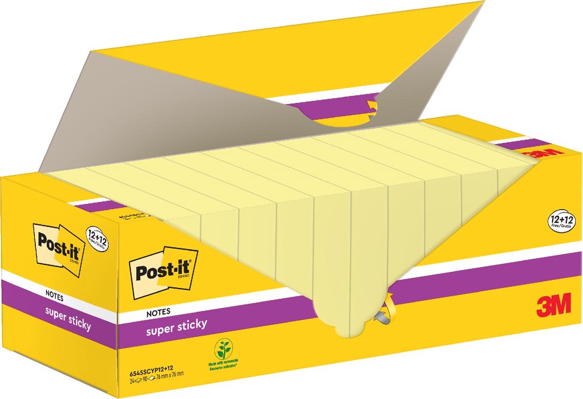 Post-it post-it 654sscyp12+12 76 mm x 76 mm jaune 24 pièce(s)