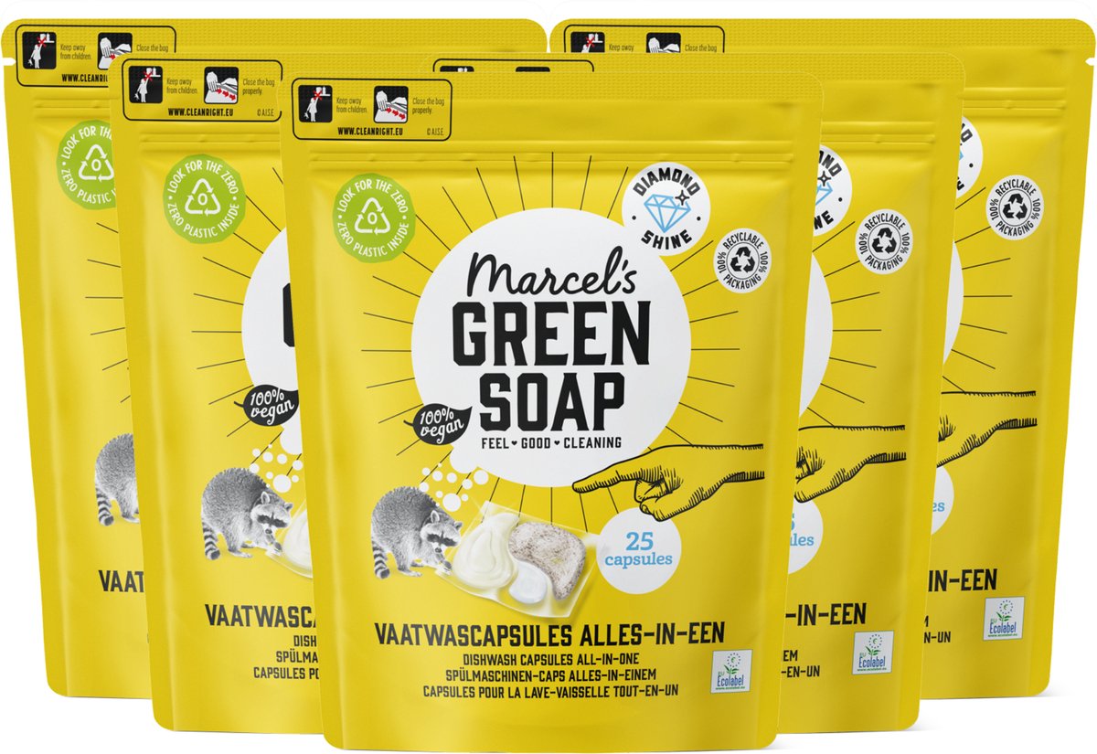 Marcel's green soap vaatwascapsules - eco all-in-one - 5 x 25 stuks - 125 wasbeurten