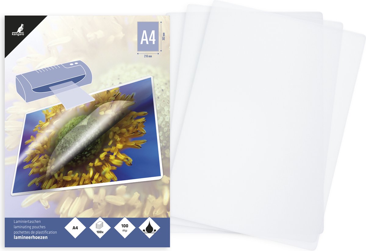 Kangaro lamineerhoezen - a4 - 100 micron - glanzend - 100 stuks - k-16008