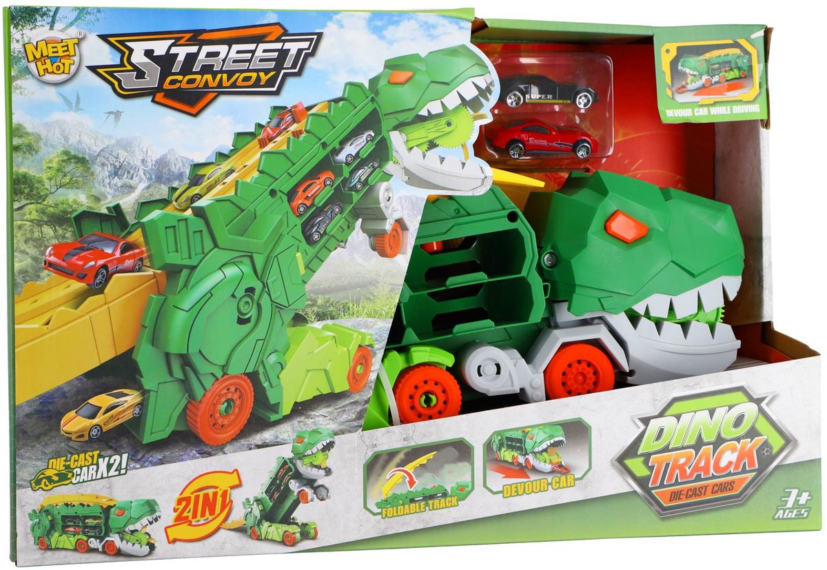 No Brand Transporter Carrycase Dino avec 2 voitures moulées sous pression