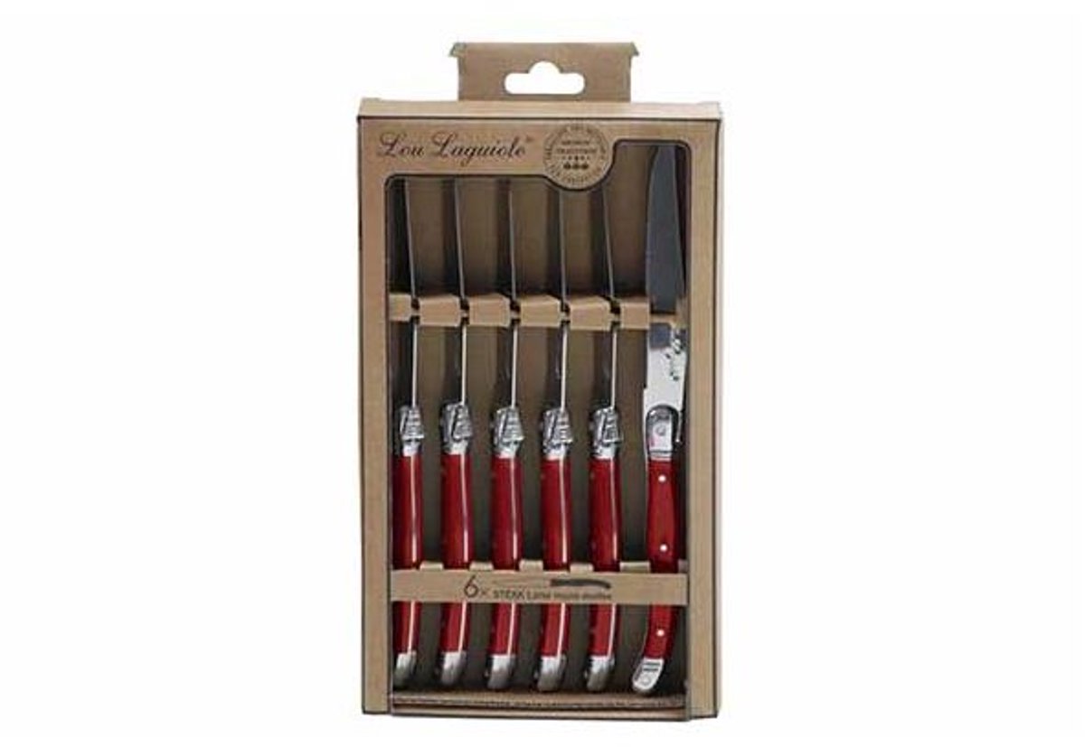 Lou set de couteaux laguiole viandes rustiques métal rouge 6 pièces