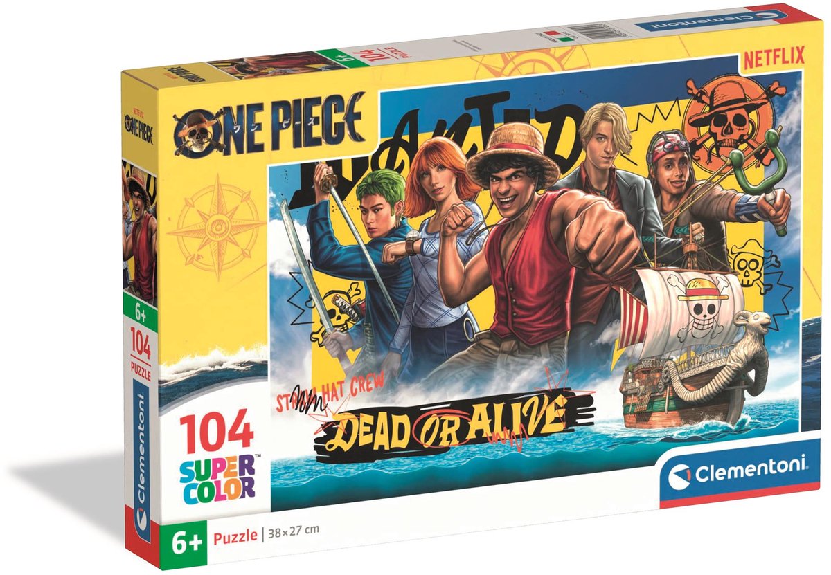 Clementoni - one piece puzzel 104 stukjes - kinderpuzzel - legpuzzel - netflix one piece speelgoed - supercolor - vanaf 6 jaar