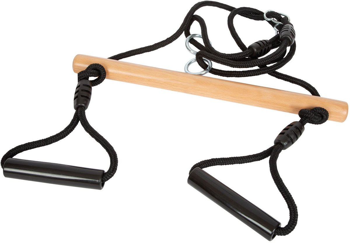 Petit pied - balançoire trapèze en bois avec cercles de gymnaste ligne noire