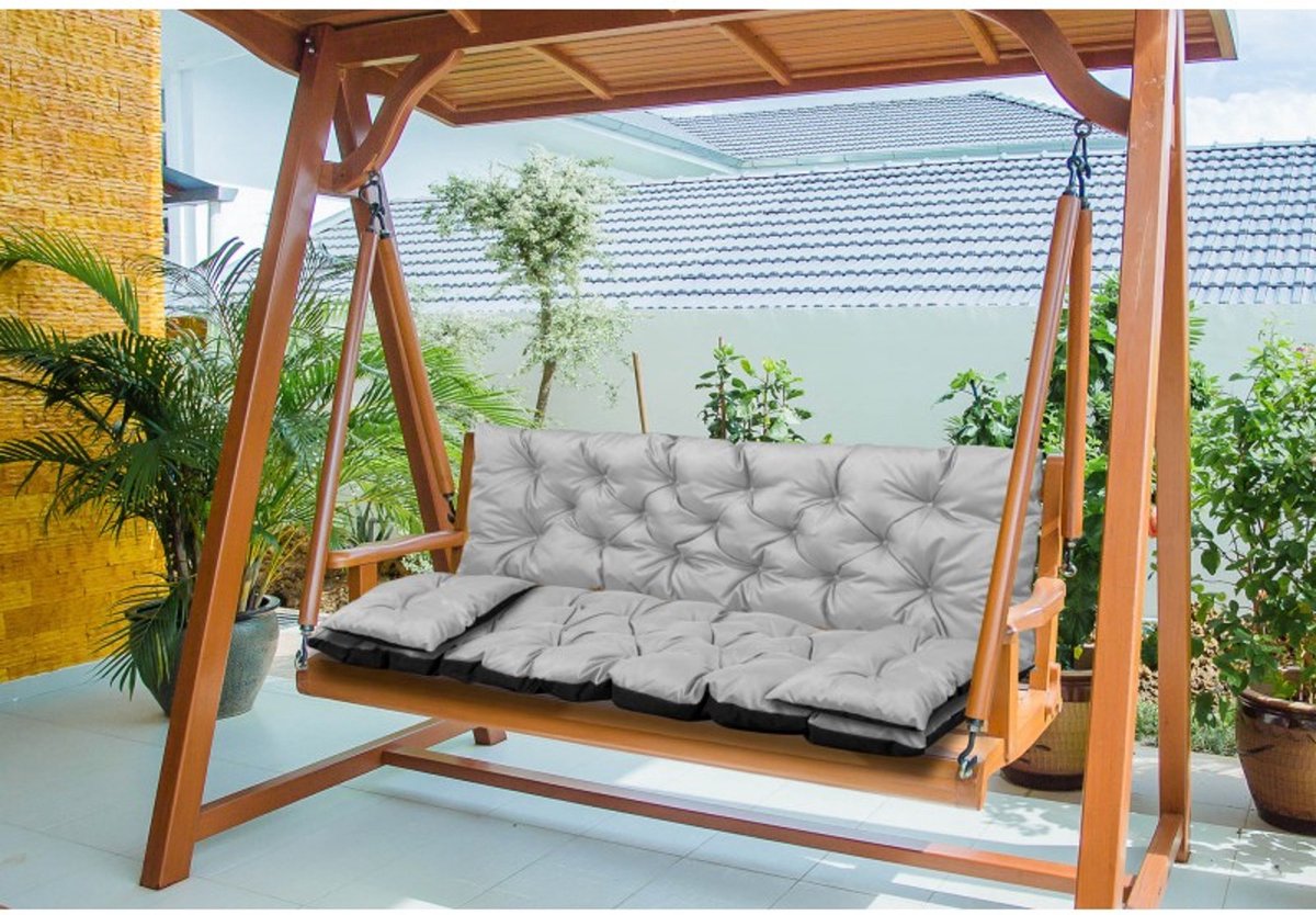 Ensemble de coussins de jardin Aio - coussin de canapé 100x60x50cm et 2 petits coussins 42 x 42 cm - coussin de balancelle - gris