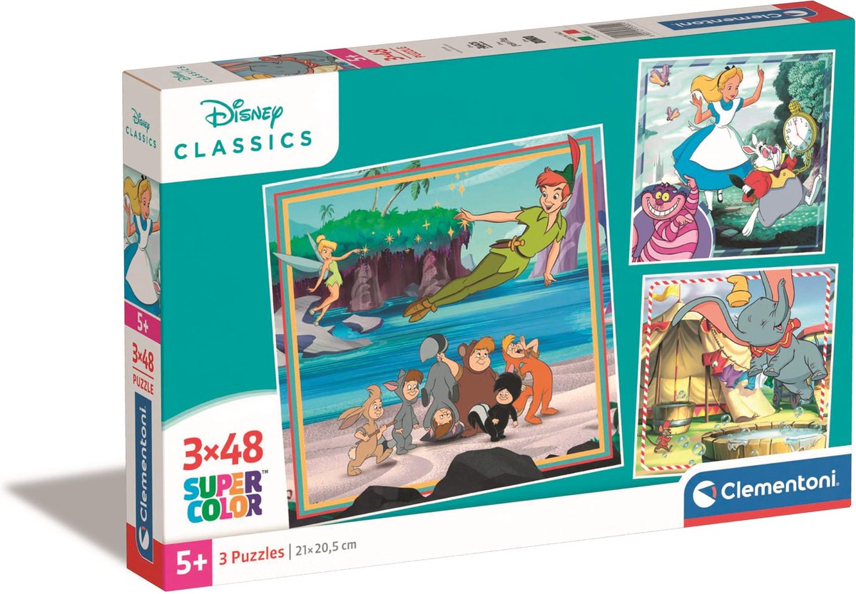 Disney Clementoni Jigsaw Puzzle Super Color Square Classics, 3x48st.