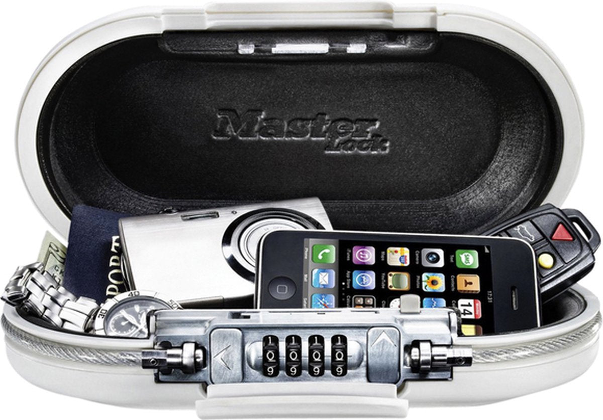 Coffre-fort portable Masterlock 5900eurdwht – avec serrure à combinaison à 4 chiffres – incl. câble d'ancrage – w