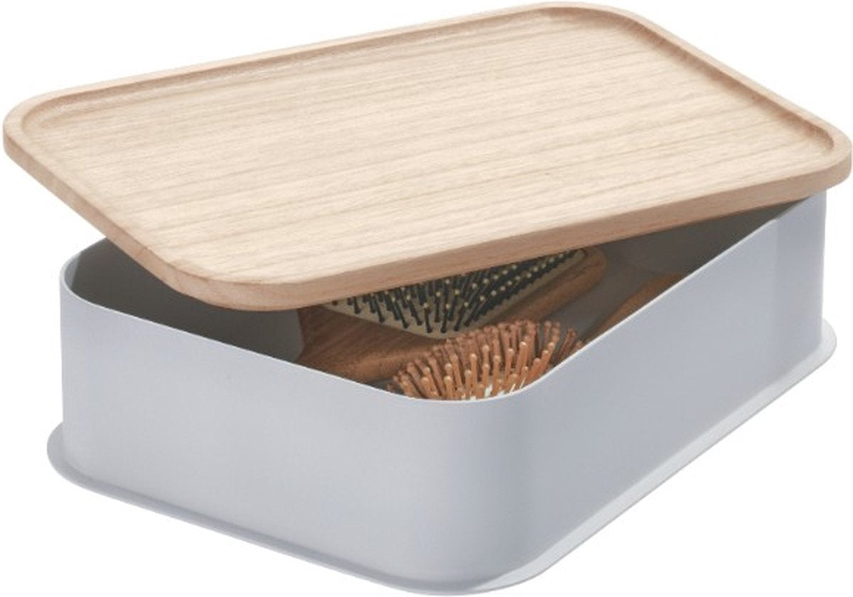 Idesign - boîte de rangement moyenne avec couvercle - plastique recyclé - gris