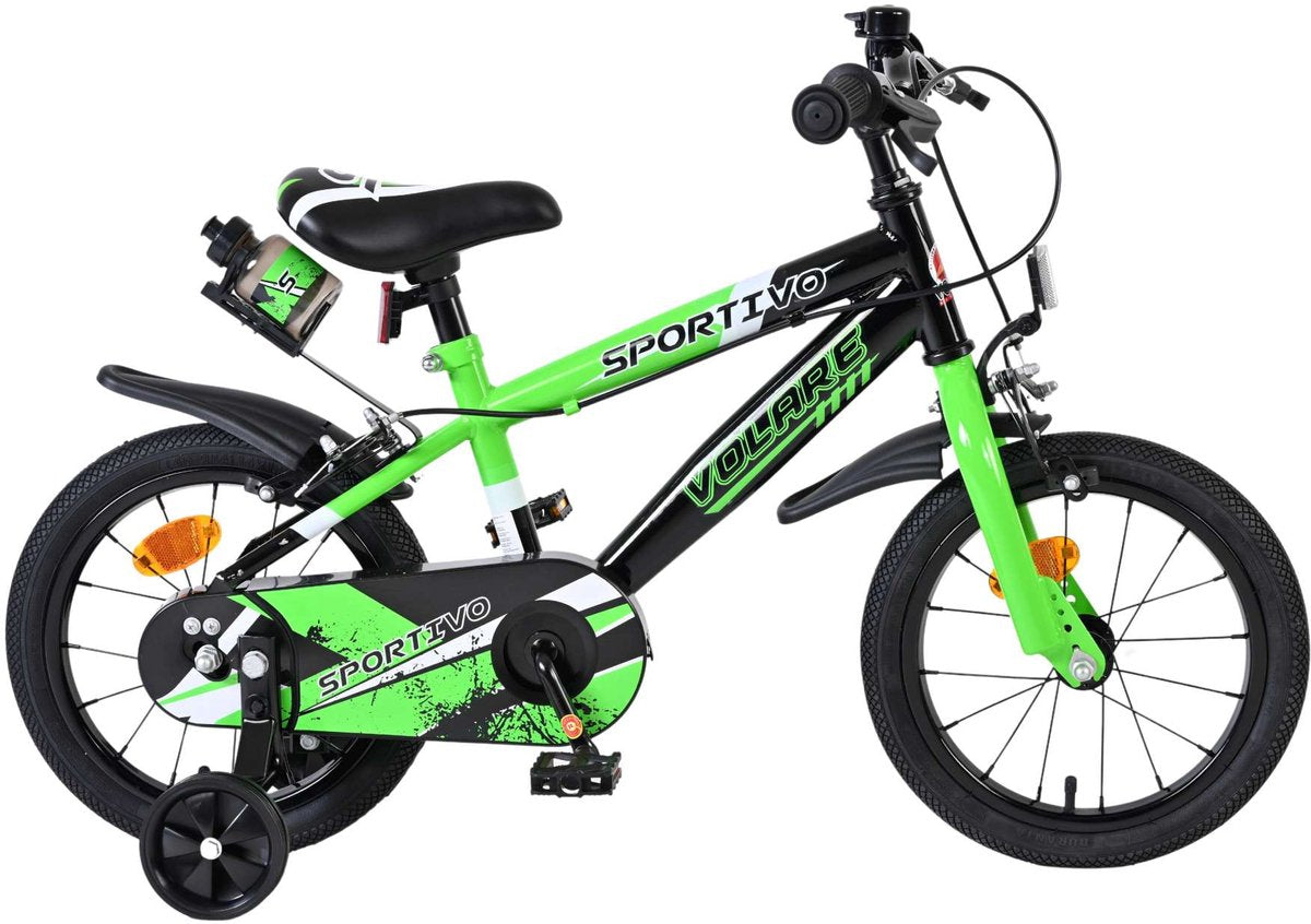 Vélo pour enfants Volare sportivo - garçons - 14 pouces - vert noir - deux freins à main