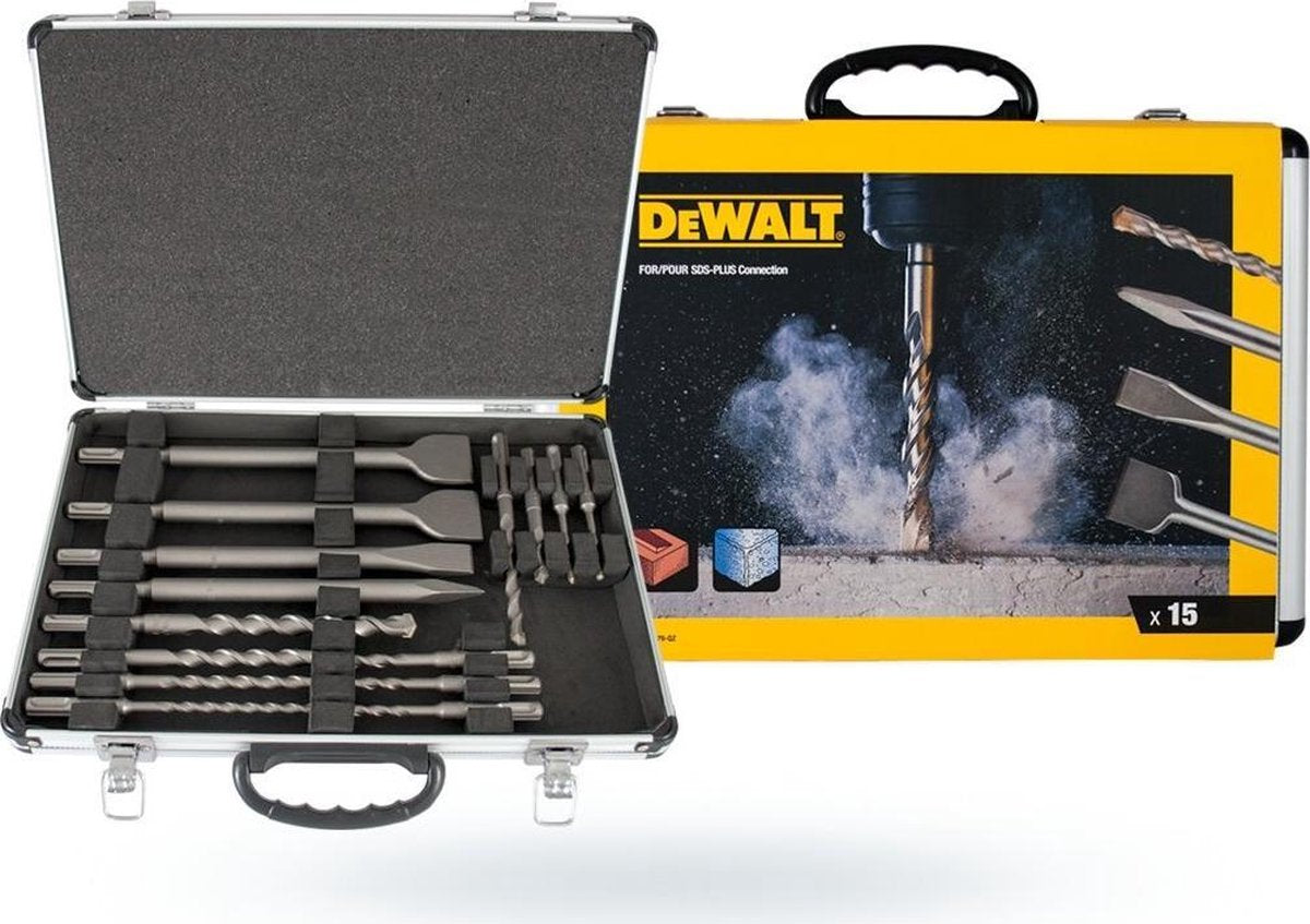 Série Dewalt DT - Jeu de forets et burins SDS-Plus de 15 pièces - avec mallette de transport - pour béton, pierre et murs