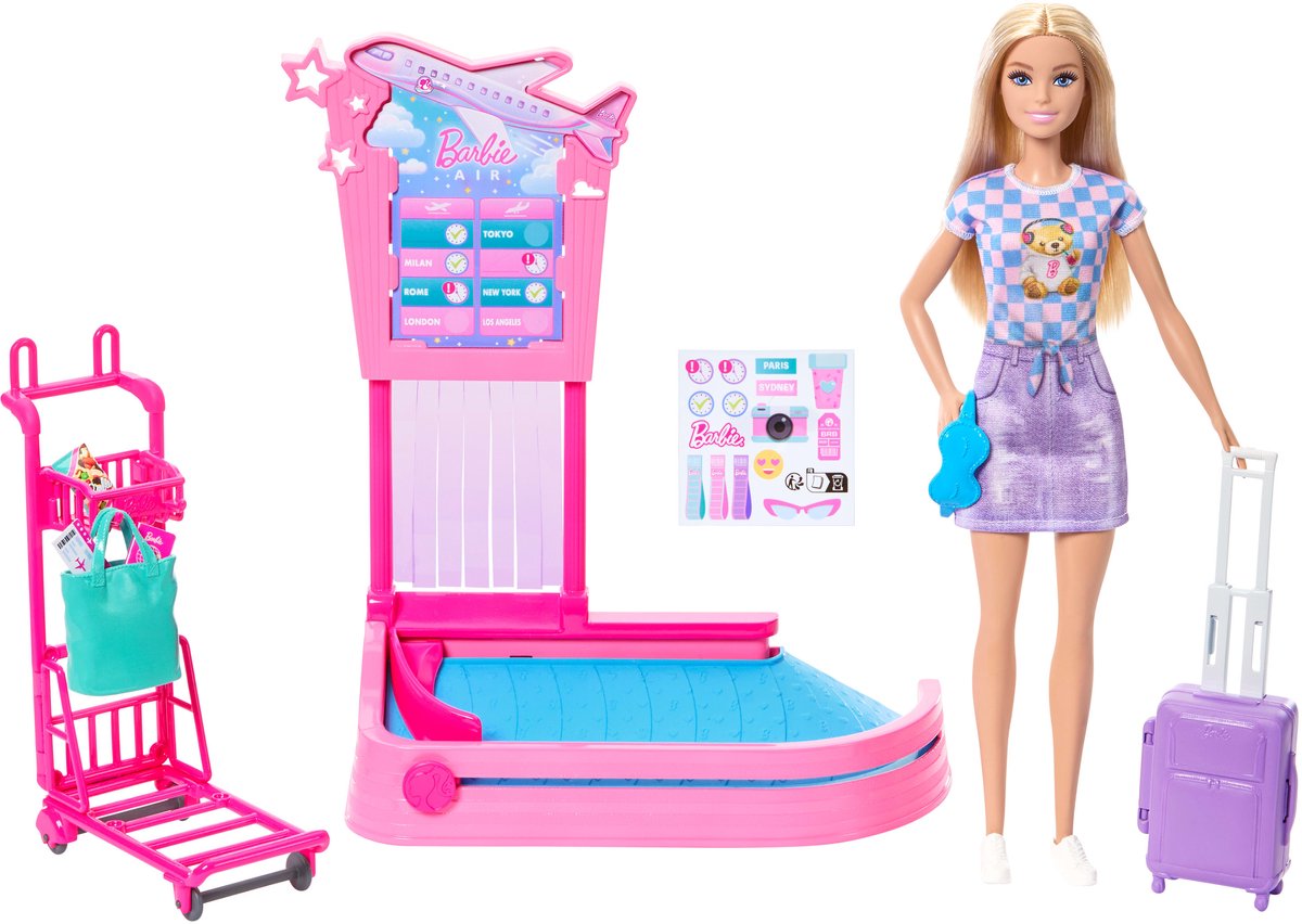 Poupée de voyage Barbie 'Malibu' - coffret de jeu avec ceinture à bagages et accessoires