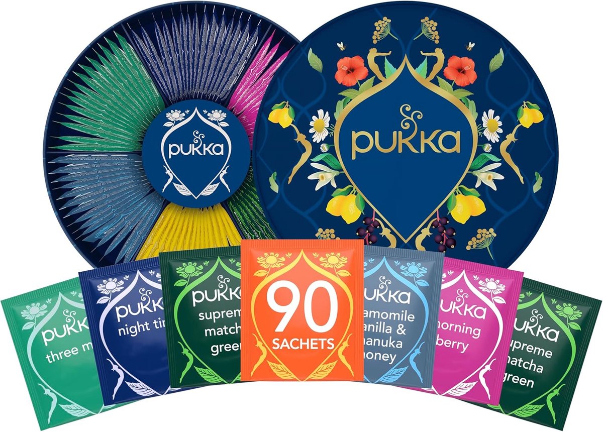 Coffret cadeau sélection luxe Pukka tea - 90 sachets de thé - tisane bio - 6 x 15 sachets - coffret cadeau - boîte à thé - coffret cadeau thé