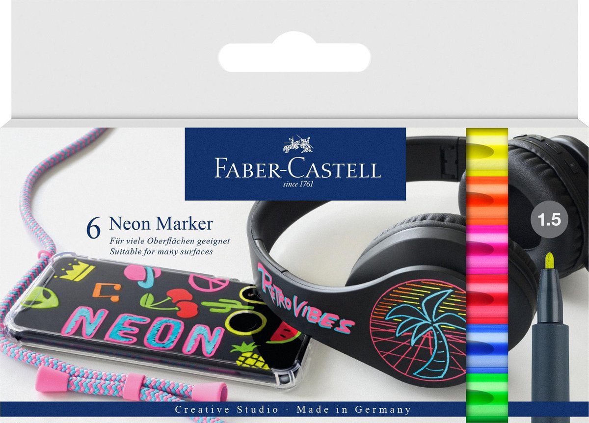 Marqueurs néon Faber-castell - étui 6 pièces - marqueur déco - fc-160806