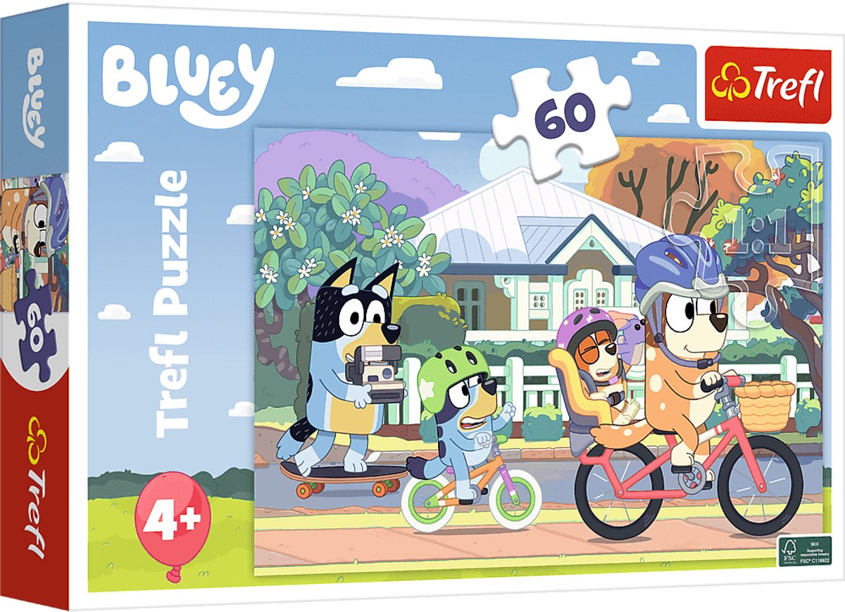 Série Trefl bluey – puzzle pour enfants 60 pièces – papier électroluminescent – couleurs vives – matériaux écologiques