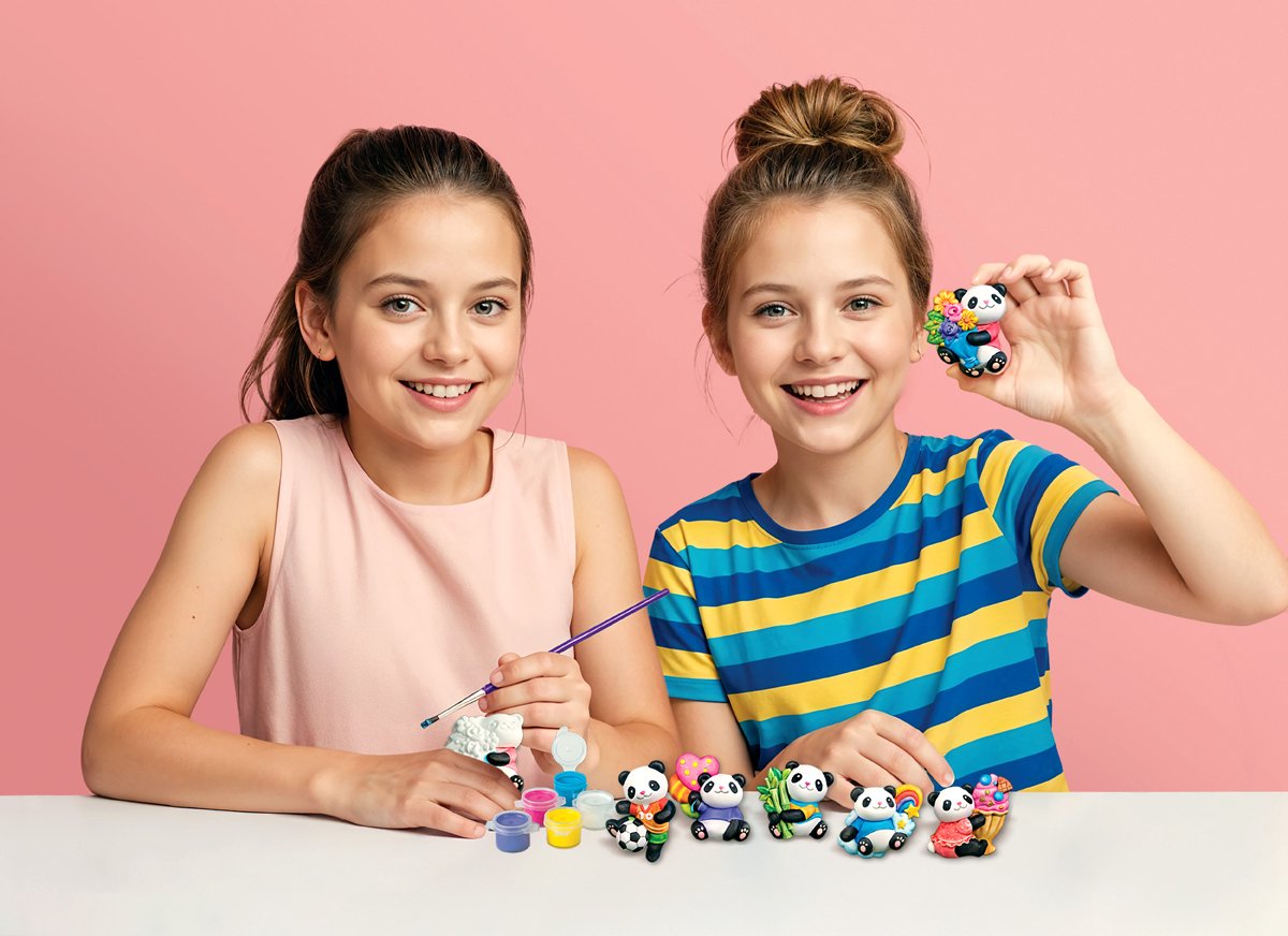 4m d'artisanat - verser et peindre - ours panda mignon - 6 aimants - jouets créatifs - 5+