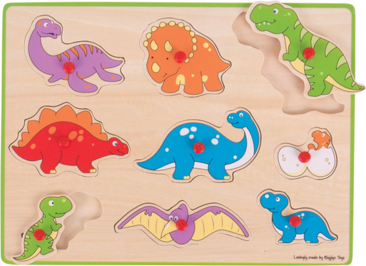 Bigjigs puzzle en bois dinosaures, 9 pièces.