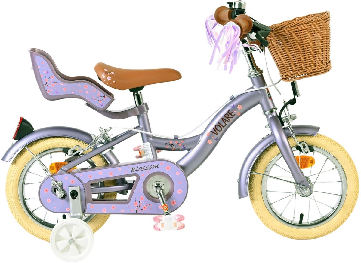 Vélo pour enfants Volare Blossom - filles - 12 pouces - violet - deux freins à main