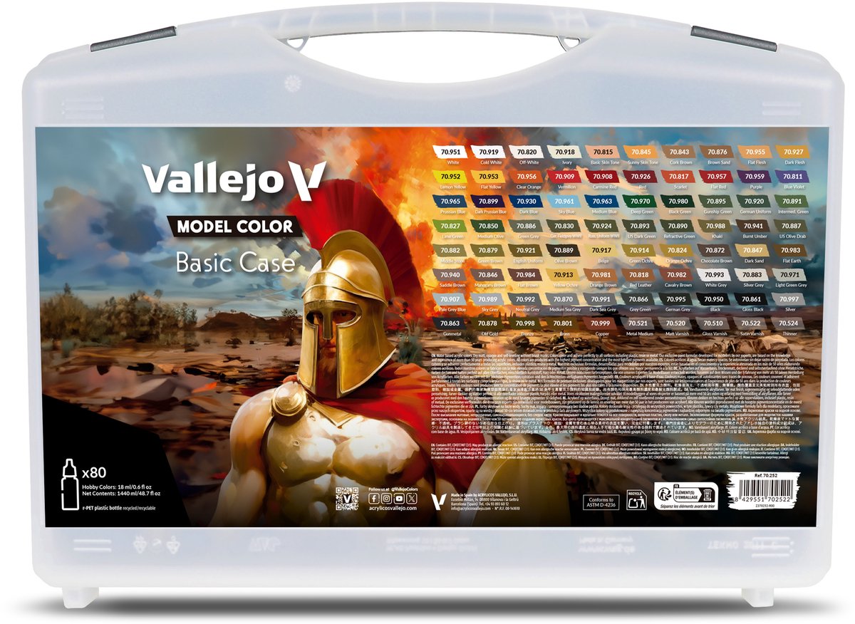Peinture acrylique Vallejo Hobby Paint - 70252 couleur du modèle - étui de base - couleurs de base - set acrylique - 80x set de peinture - 80 x 18 ml