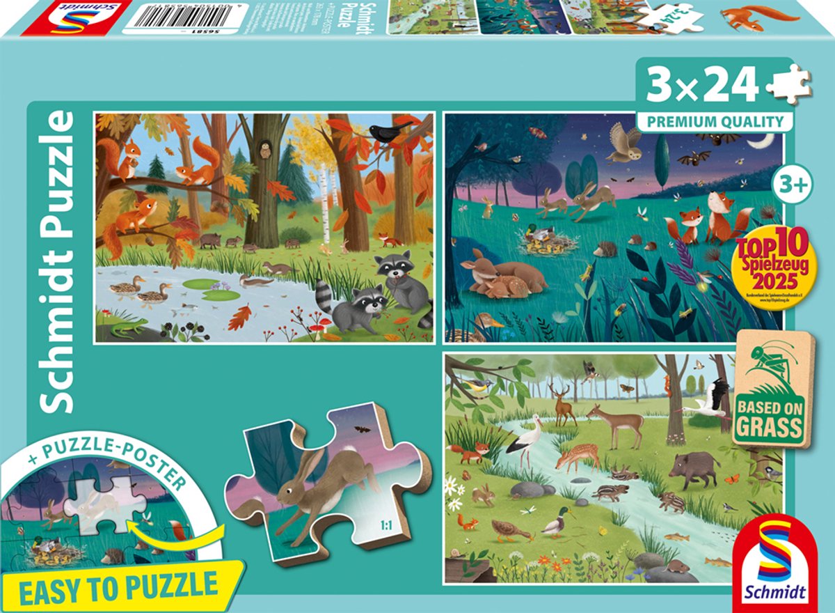 Schmidt - puzzle - animaux de la forêt et des prairies - 3 pièces - enfants - à partir de 3 ans