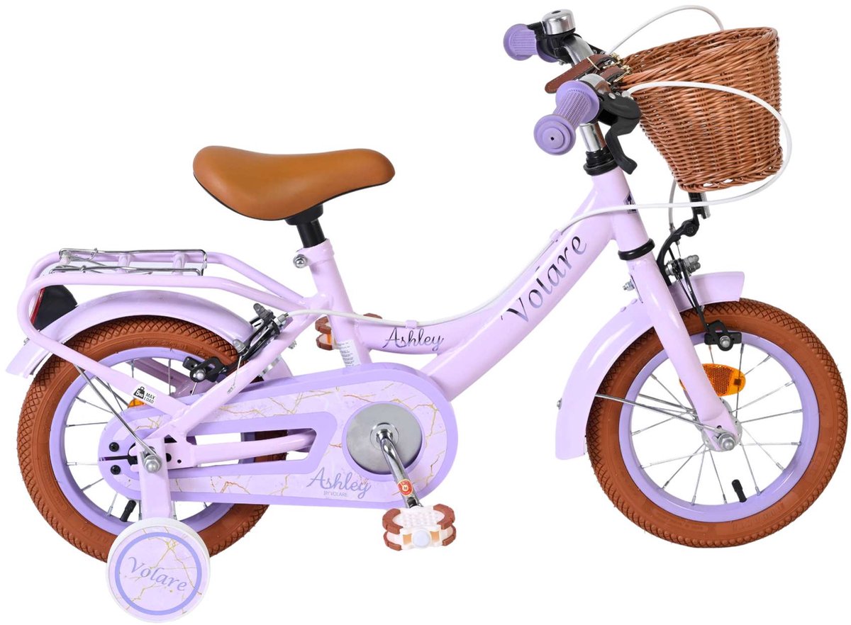 Vélo pour enfants Volare Ashley - filles - 12 pouces - lilas - deux freins à main