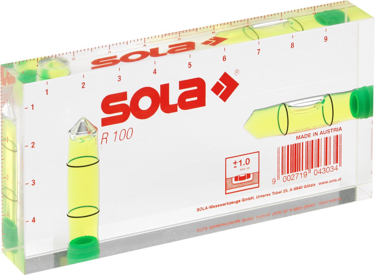 Niveau à bulle architecte Sola r100 - 100x50x15 mm - 01622101 - jusqu'à 0,25 m - rouge